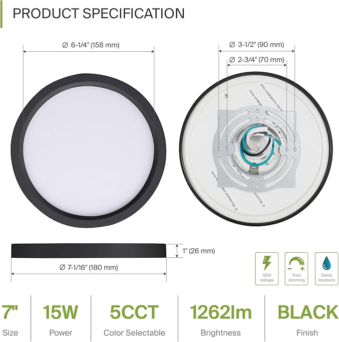 ASD LED 7" Round Flush Mount Ceiling Light Fixture, Low Profile Surface ...