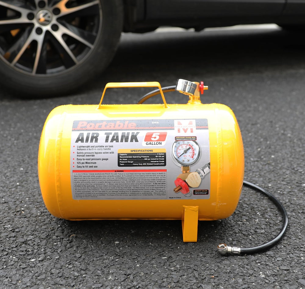 MaxWorks 5 Gallon 140 PSI Max Portable Air Tank with Hose & Gauge (51010)
