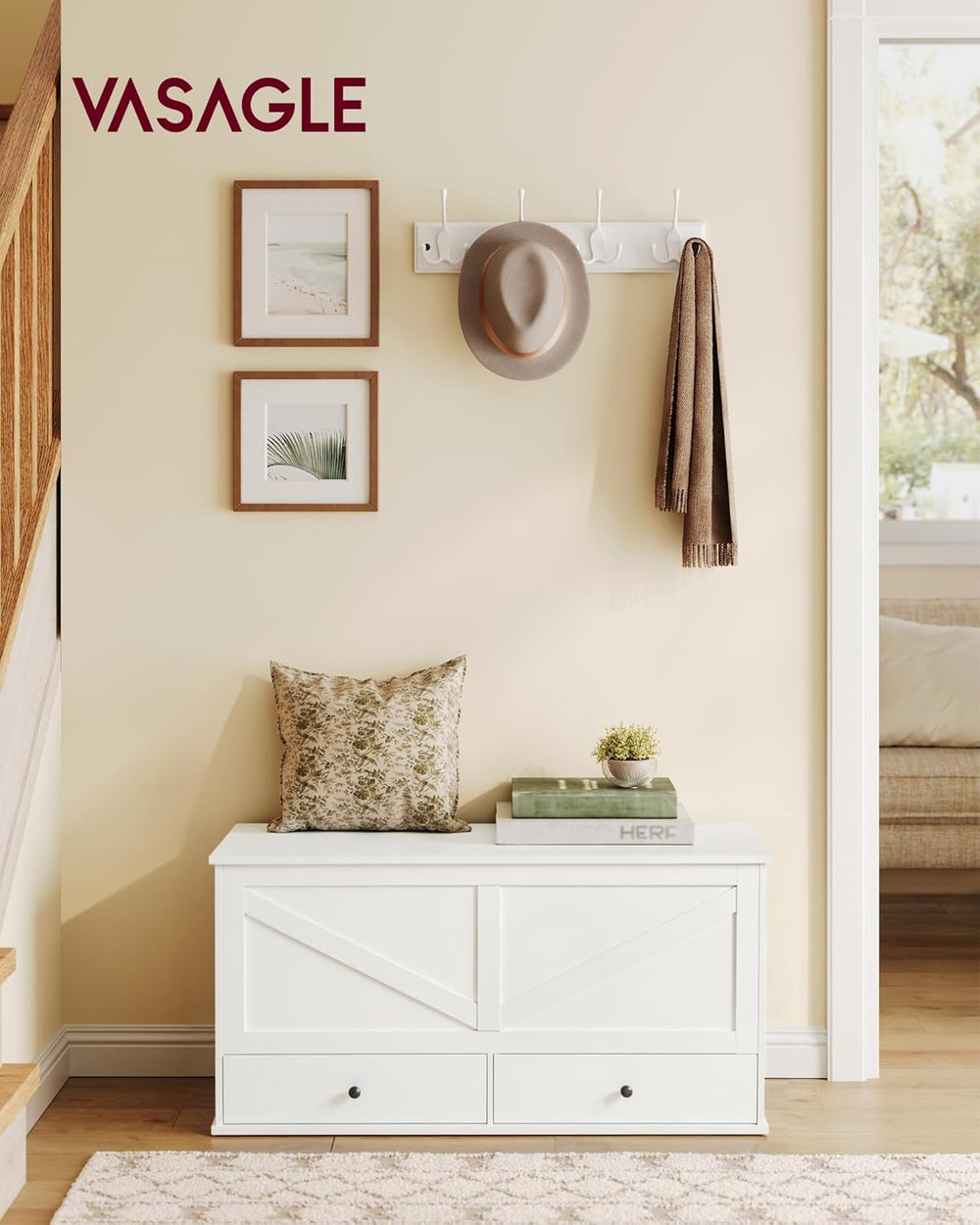VASAGLE Storage Chest with 2 Fabric Drawers, 15.7 x 39.4 x 19.9 Inches