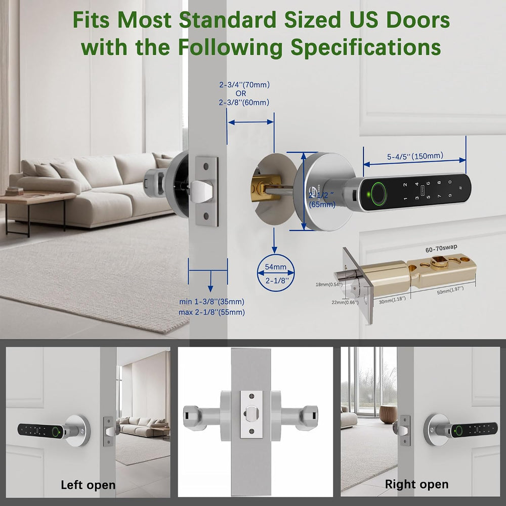 Fingerprint Door Lock, 5-in-1 Smart Door Knob with Handle, Biometric Keyless ...