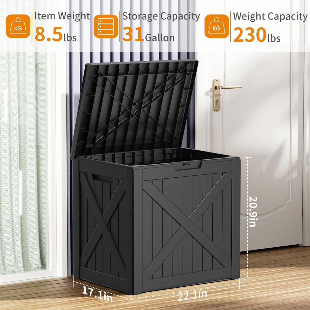 31 Gallon Outdoor Storage Box, Large Resin Deck Box for Patio Cushions, Garde...