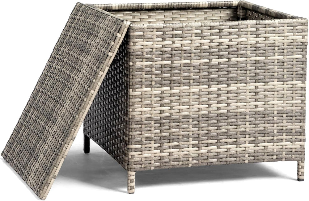 VINGLI 27 Gallon Outdoor Deck Box, Wicker Outdoor Storage Box with Lid, Small...