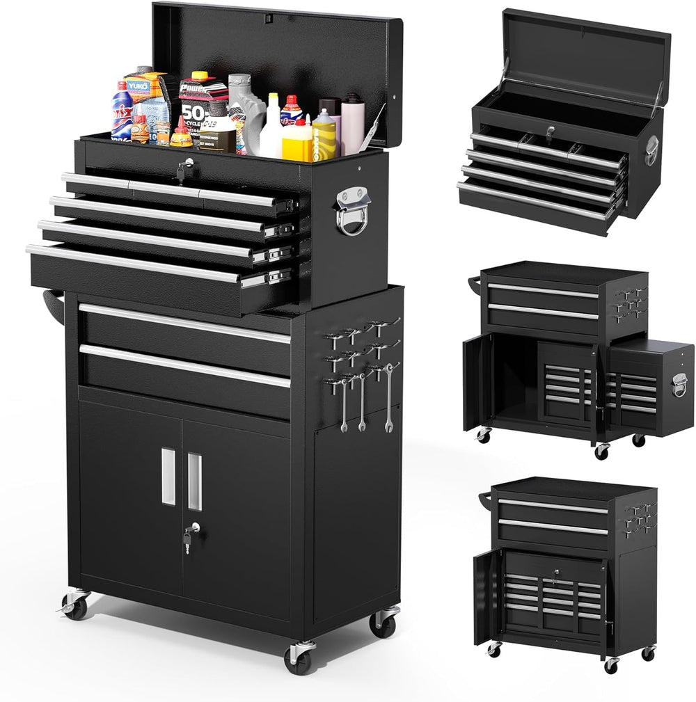 Greenvelly 8 Drawers Rolling Tool Chest, Detachable Top Tool Box with Wheels ...