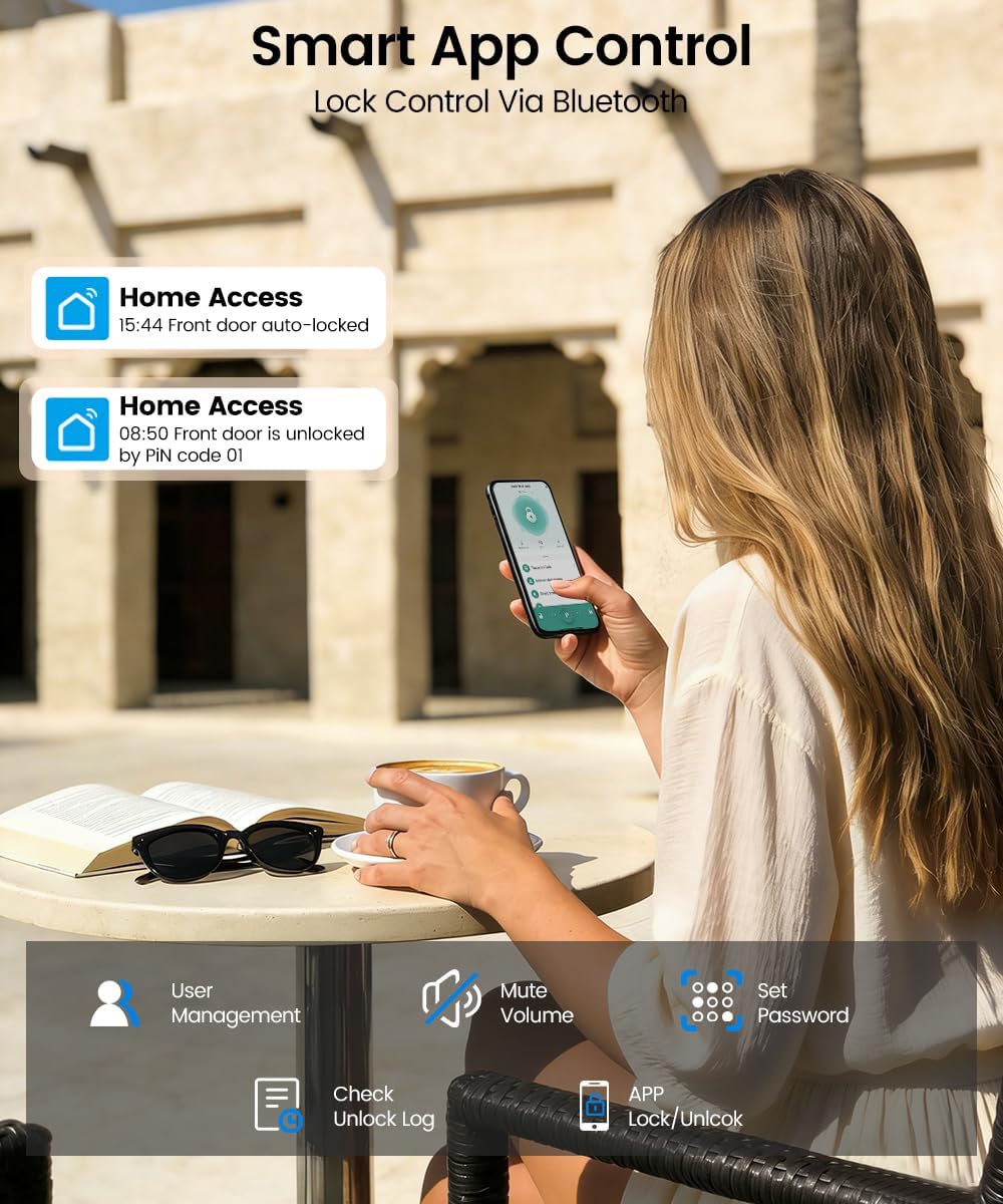 KLLOQUE Smart Door Lock,Smart Keypad Door Knob with Lock,Bright Silver