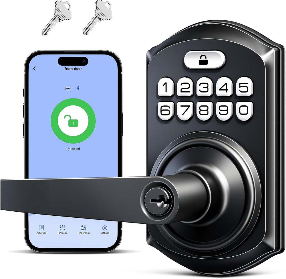 TEEHO TE019 Smart Keypad Door Lock with Handle for Front Door, Matte Black