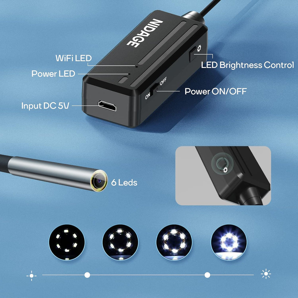 3.9mm Slim Wireless Endoscope, 2.0MP HD Inspection Camera with Light