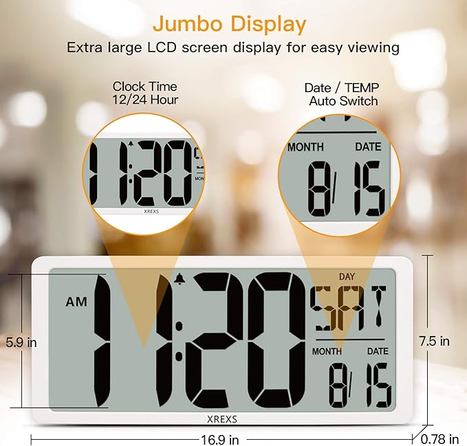 XREXS Large Digital Wall Clock