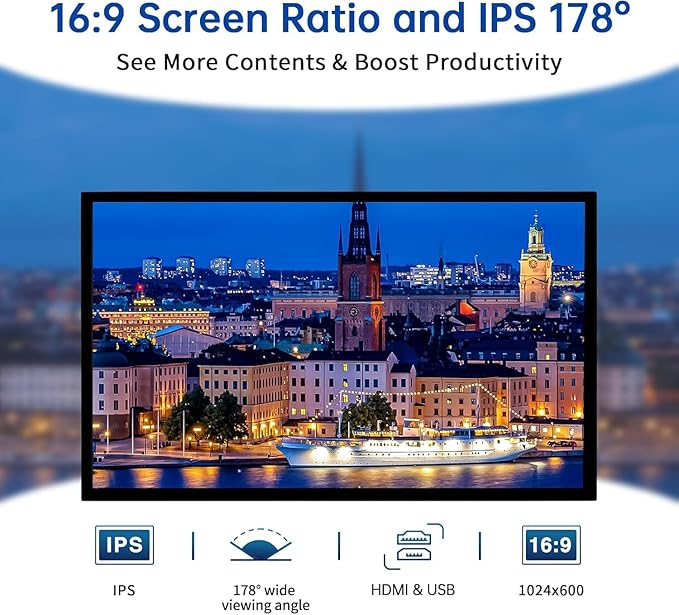 HMTECH 10.1 Inch Raspberry Pi Screen HDMI Monitor 1024x600 LCD Display 16:9 IPS