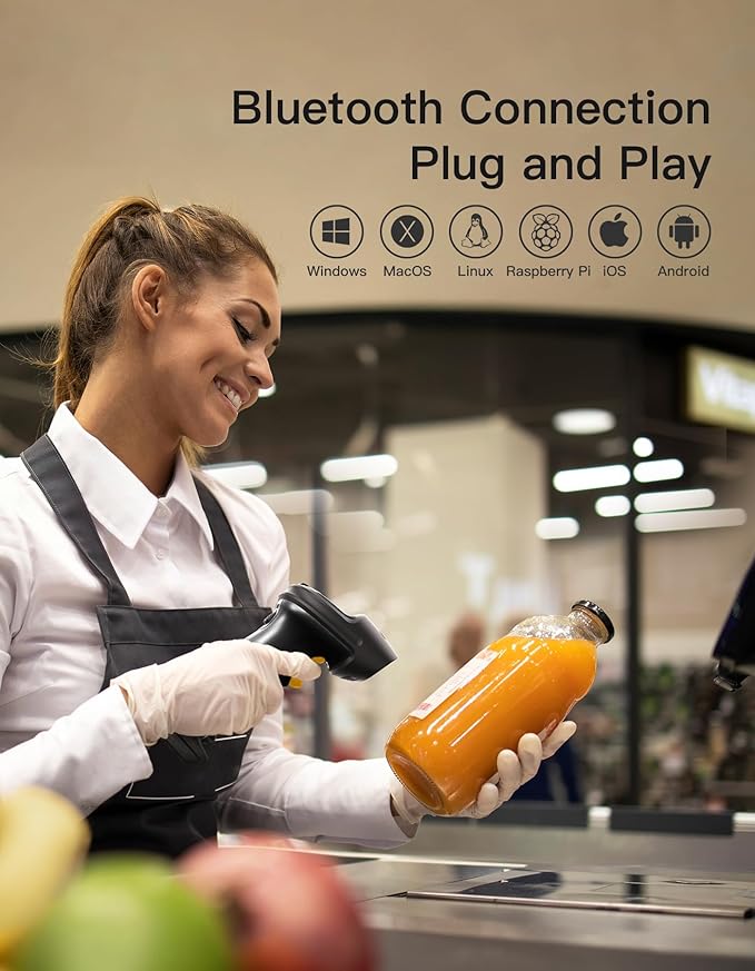 Inateck 2D Barcode Scanner, Wireless Bluetooth QR Code Scanner