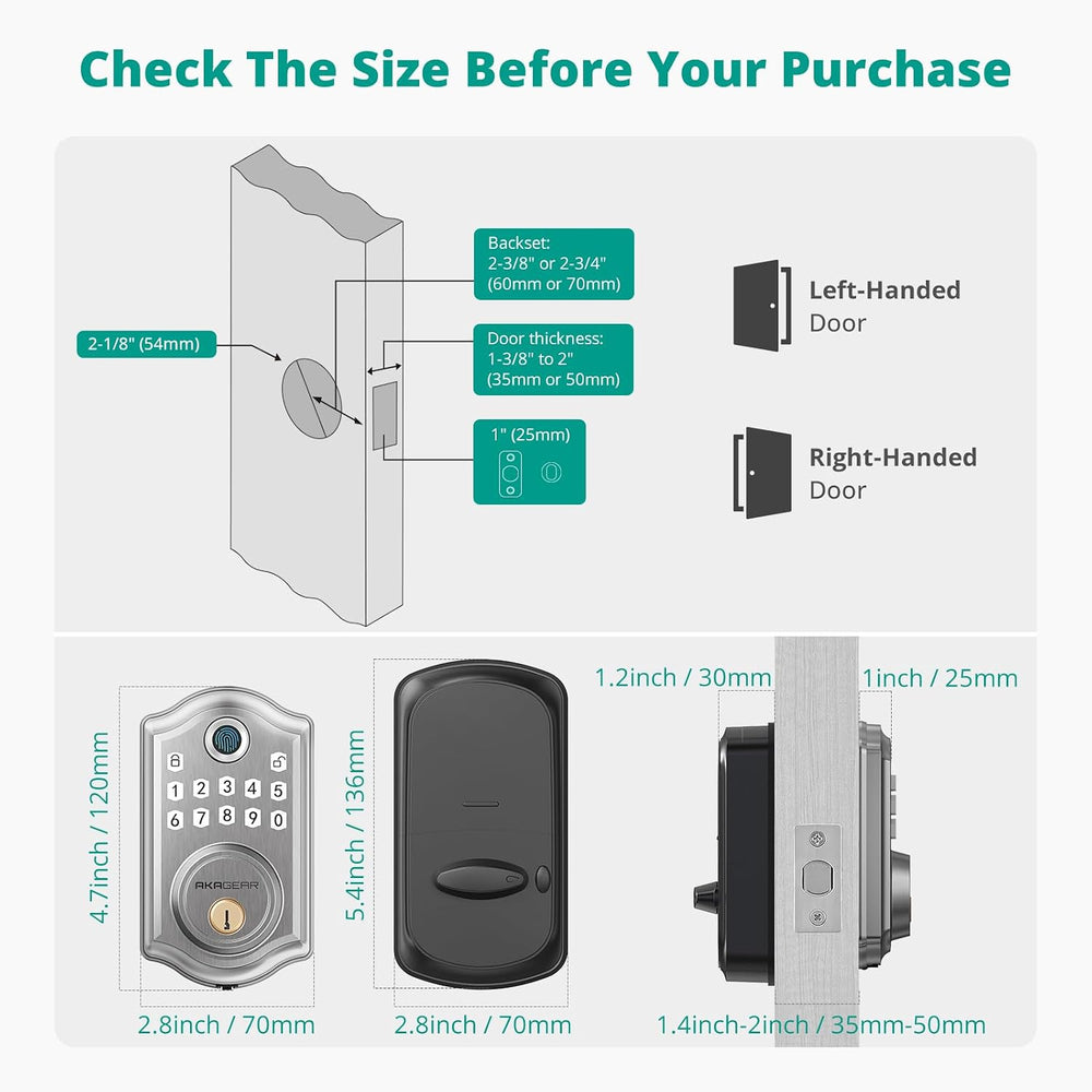 AkaGear Fingerprint Keyless Entry Door Lock with Lever Handle Set, Nickel
