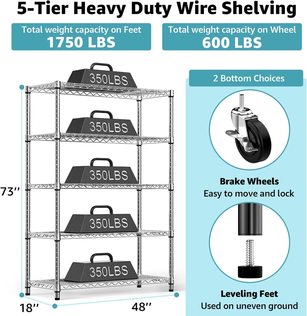 M MZG 5-Shelf Storage Shelves,Wire Shelving Heavy Duty Metal Storage Shelving...