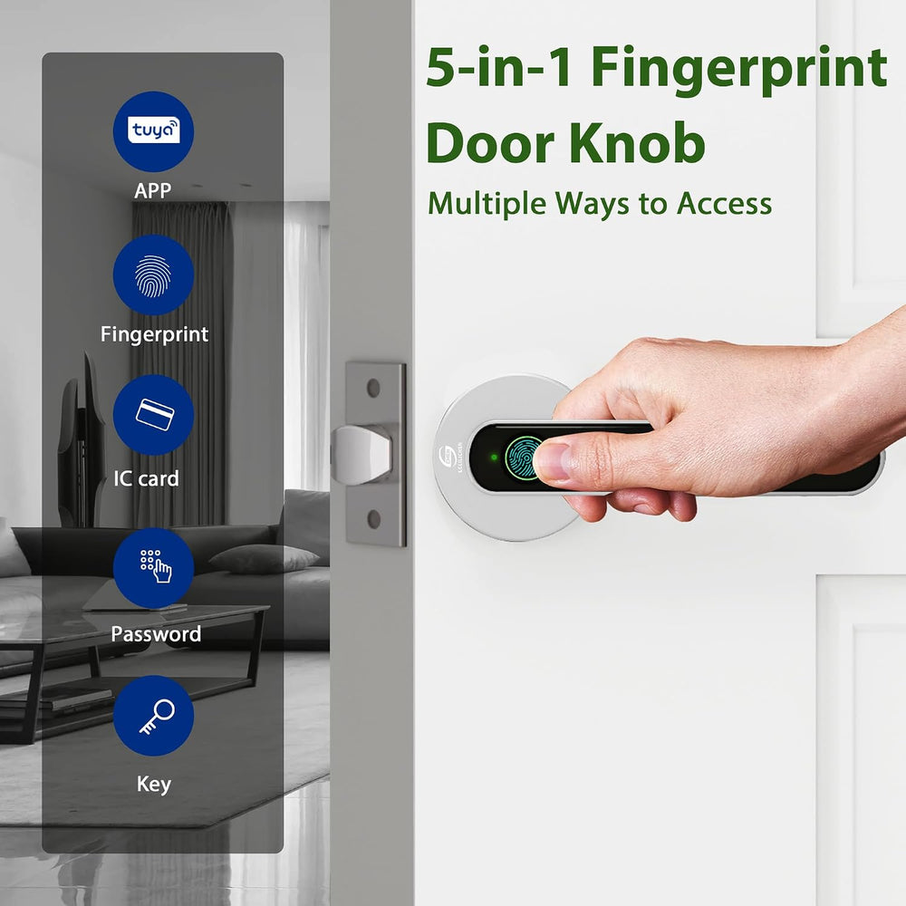Fingerprint Door Lock, 5-in-1 Smart Door Knob with Handle, Biometric Keyless ...