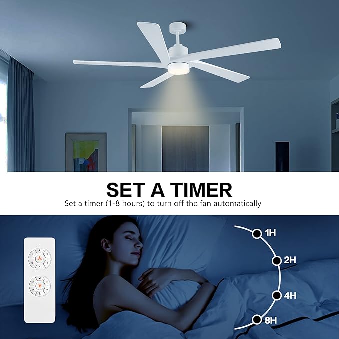 WINGBO 54" DC Ceiling Fan with Lights and Remote Control, 5 Carved Wood ...