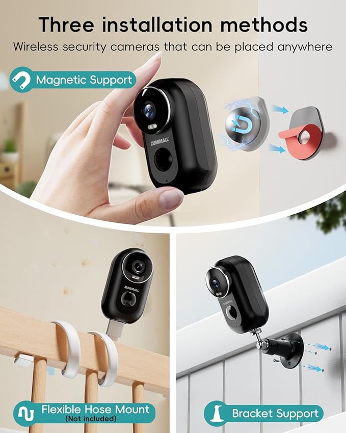 ZUMIMALL 2K Security Cameras Wireless Outdoor, Magnetic Mount, 130° View