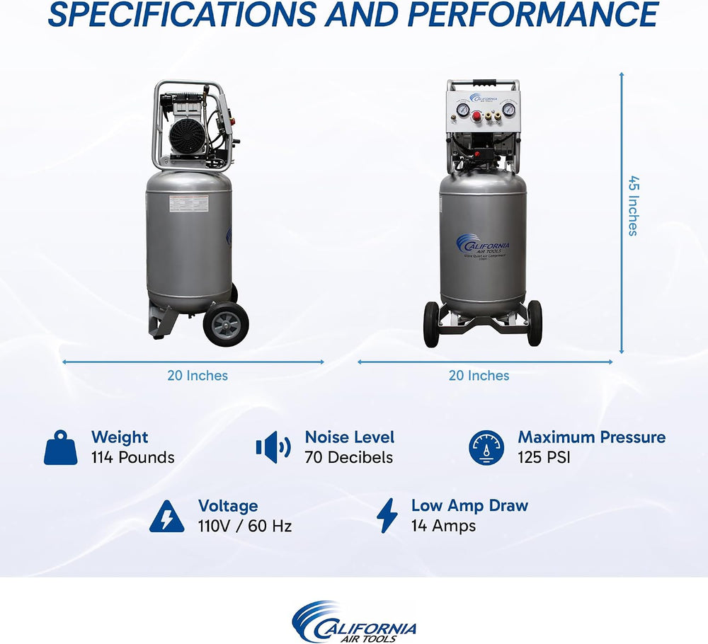California Air Tools 20020 2.0 HP Ultra Quiet and Oil-Free Air Compressor wit...