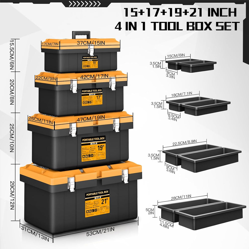 AIRAJ 4-In-1 Tool Box Set, Portable Tool Box Organizer, 15+17+19+21 IN