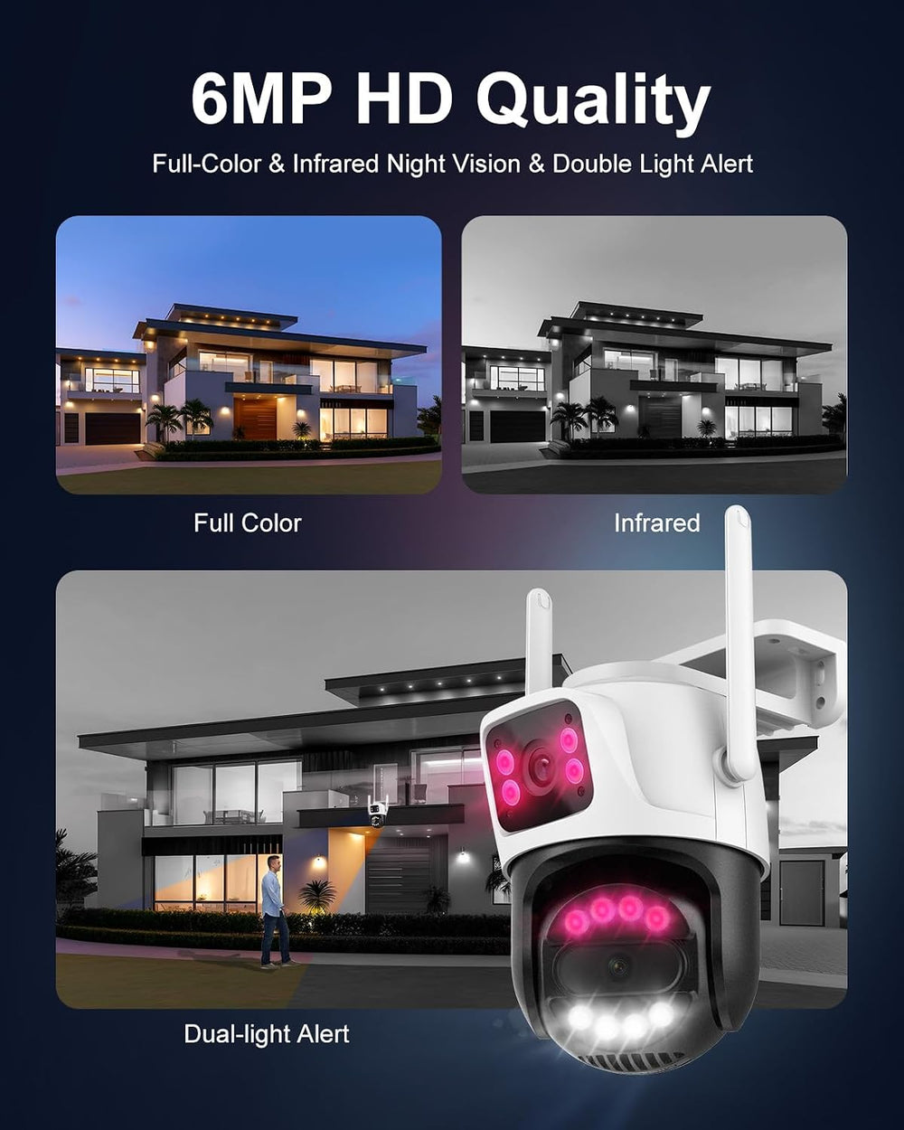 6MP Dual Lens 2.4GHz WiFi Security Camera Outdoor PTZ
