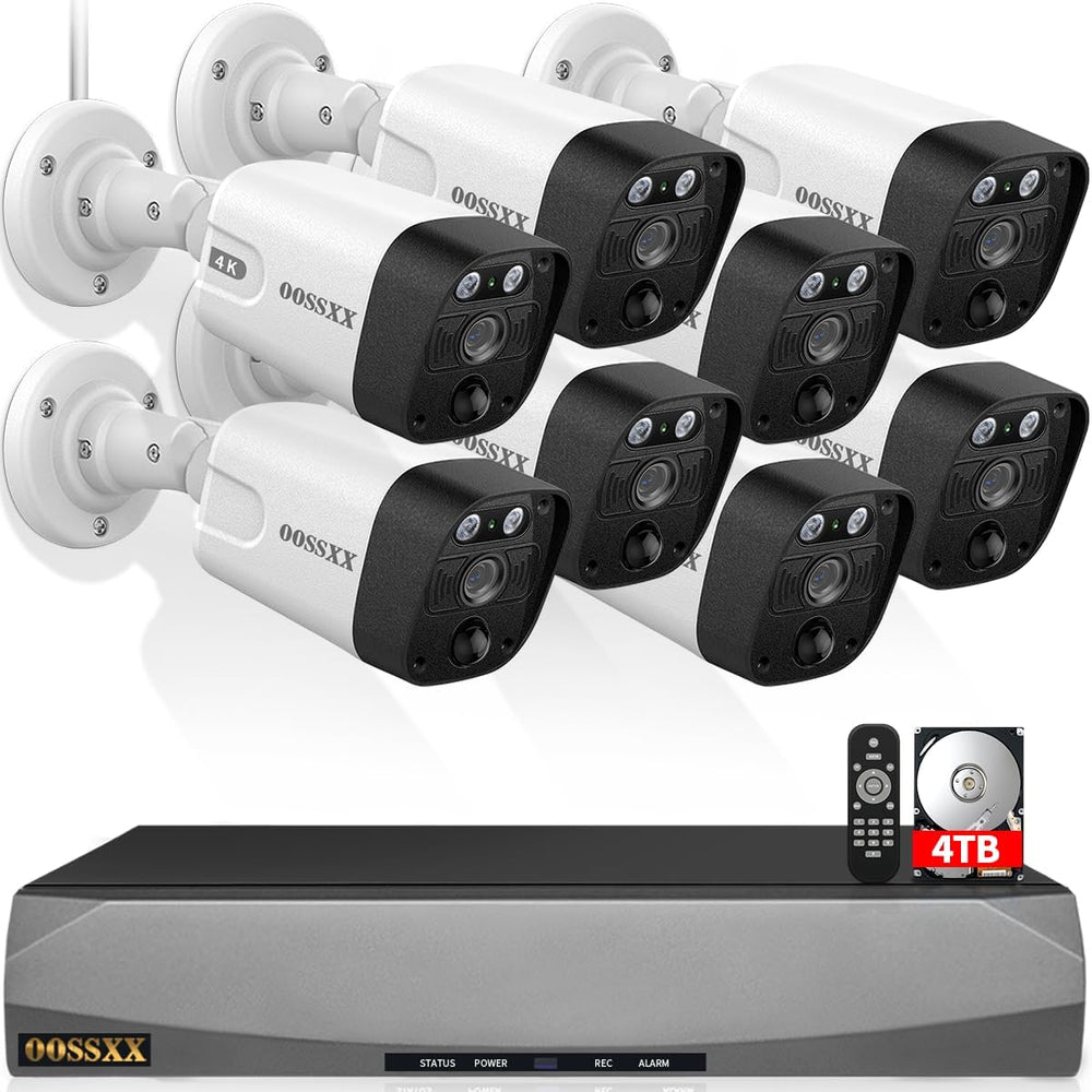 OOSSXX 4K POE Wired Home Security Camera System, 8 Wired 4K Bullet Cameras