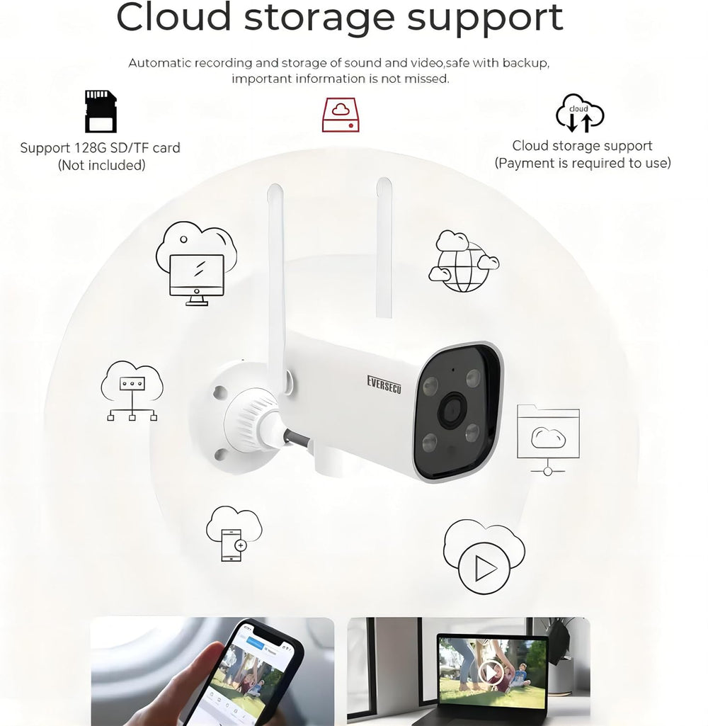 EVERSECU 2K WiFi PTZ Bullet Camera, Outdoor/Indoor, Pan/tilt, 2-Way Audio, Ni...