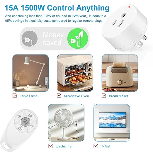 Remote Control Outlet, Wireless Light Switch, 500ft Range, No Wiring Needed