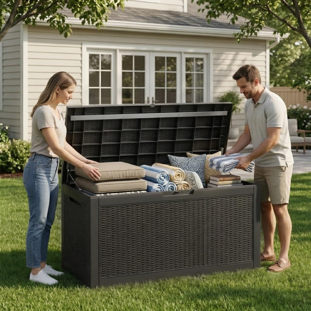 ROJIK 160 Gallon Deck Box, Lockable Waterproof Resin Storage Box,Black