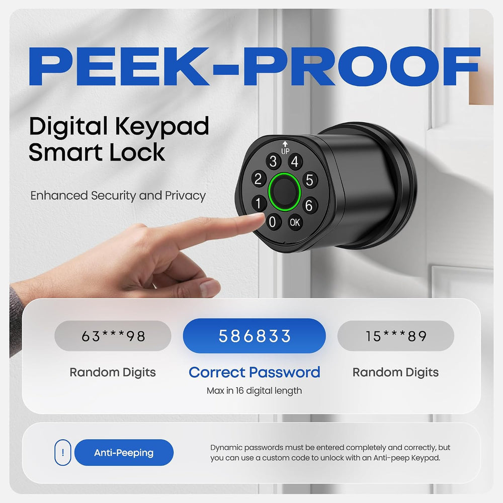 Keyless Entry Keypad Door Lock with Knob, Smart Door Lock with Fingerprint