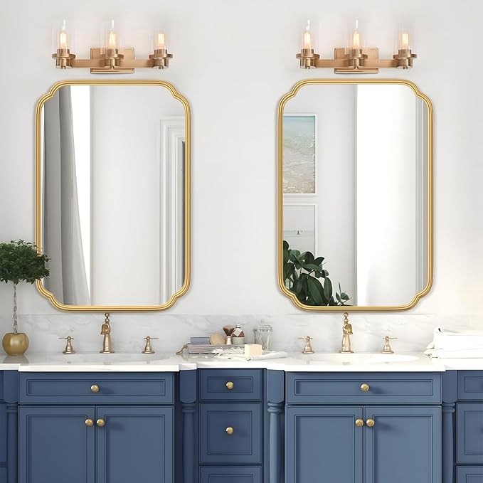 Gold Bathroom Mirror for Wall 20" x 30" Modern Rounded Corner Recta...