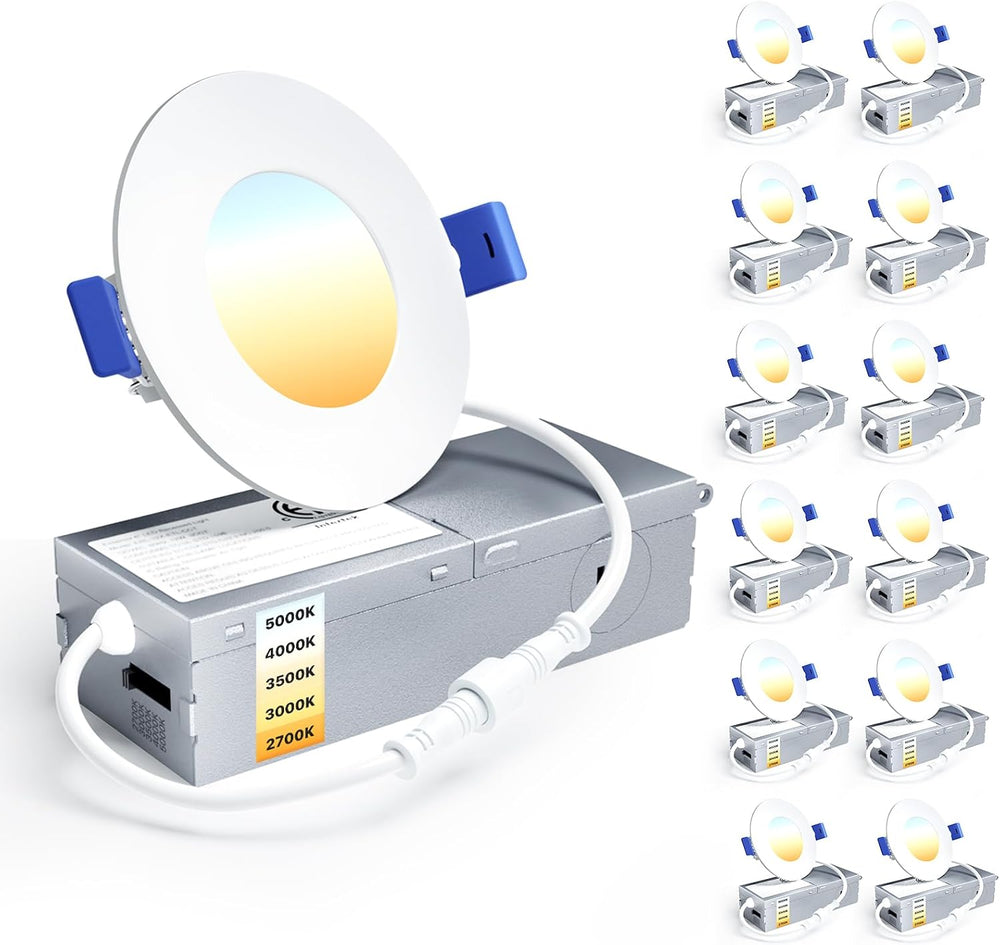 Ensenior 12 Pack 3 Inch LED Recessed Ceiling Light, 2700K-5000K 5CCT, 500LM 6W