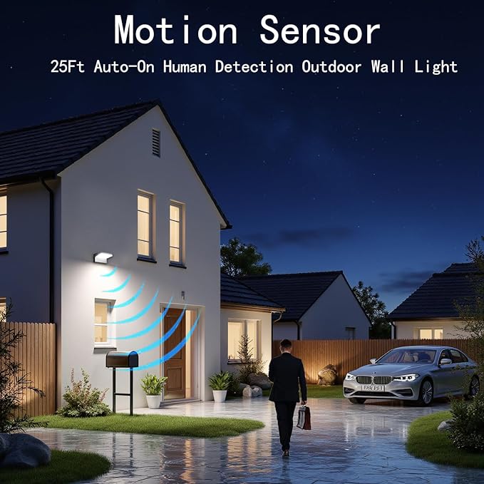 WISELUME 60W LED Outdoor Wall Light – 360° Rotatable, Motion Sensor & Col...