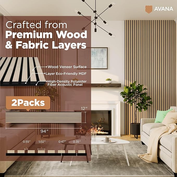 Avana Acoustic Wood Wall Panels – 94.4 x 12.6 Inch White Oak Acoustic Panels ...