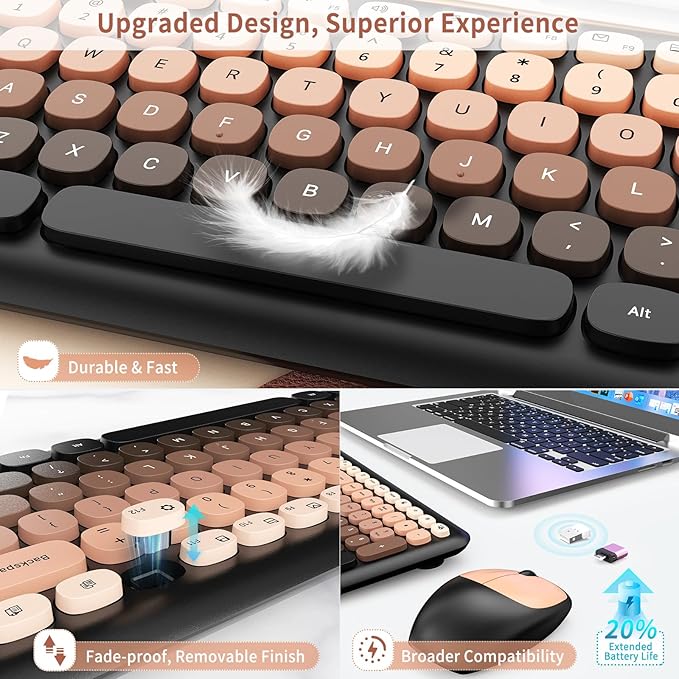 HotFox Wireless Keyboard and Mouse Combo, Full-Size Retro Typewriter Keyboard