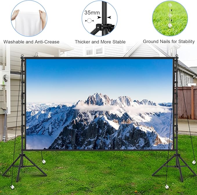 Outdoor Projector Screen with Stand, TOWOND 200 Inch Portable Projection Screen