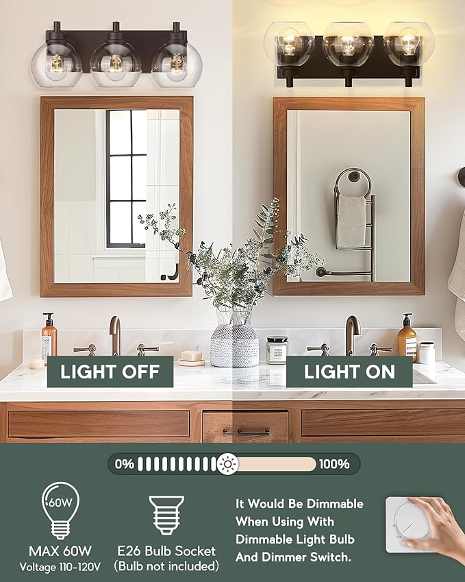 METWET Bathroom Light Fixtures Over Mirror, 3-Light Oil Rubbed Bronze Vanity