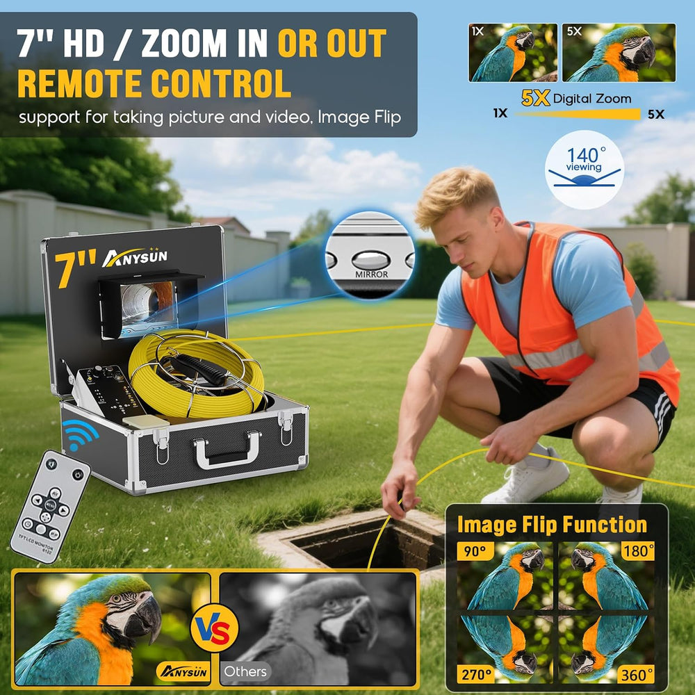 ANYSUN Sewer Camera, Pipe Inspection Cam for Sewer, Drain, Duct, Plumbing