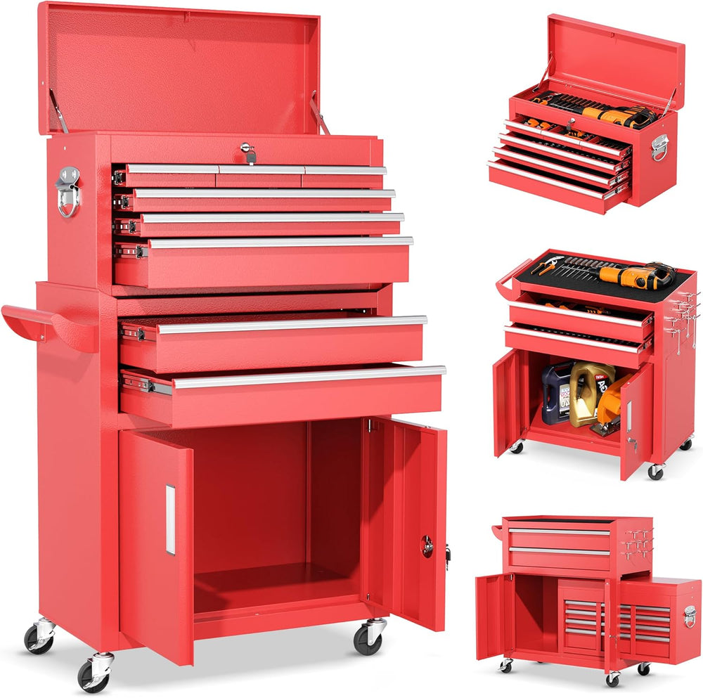 INTERGREAT 8 Rolling Drawers Tool Chest, Assembled Tool Chest with Wheels, De...