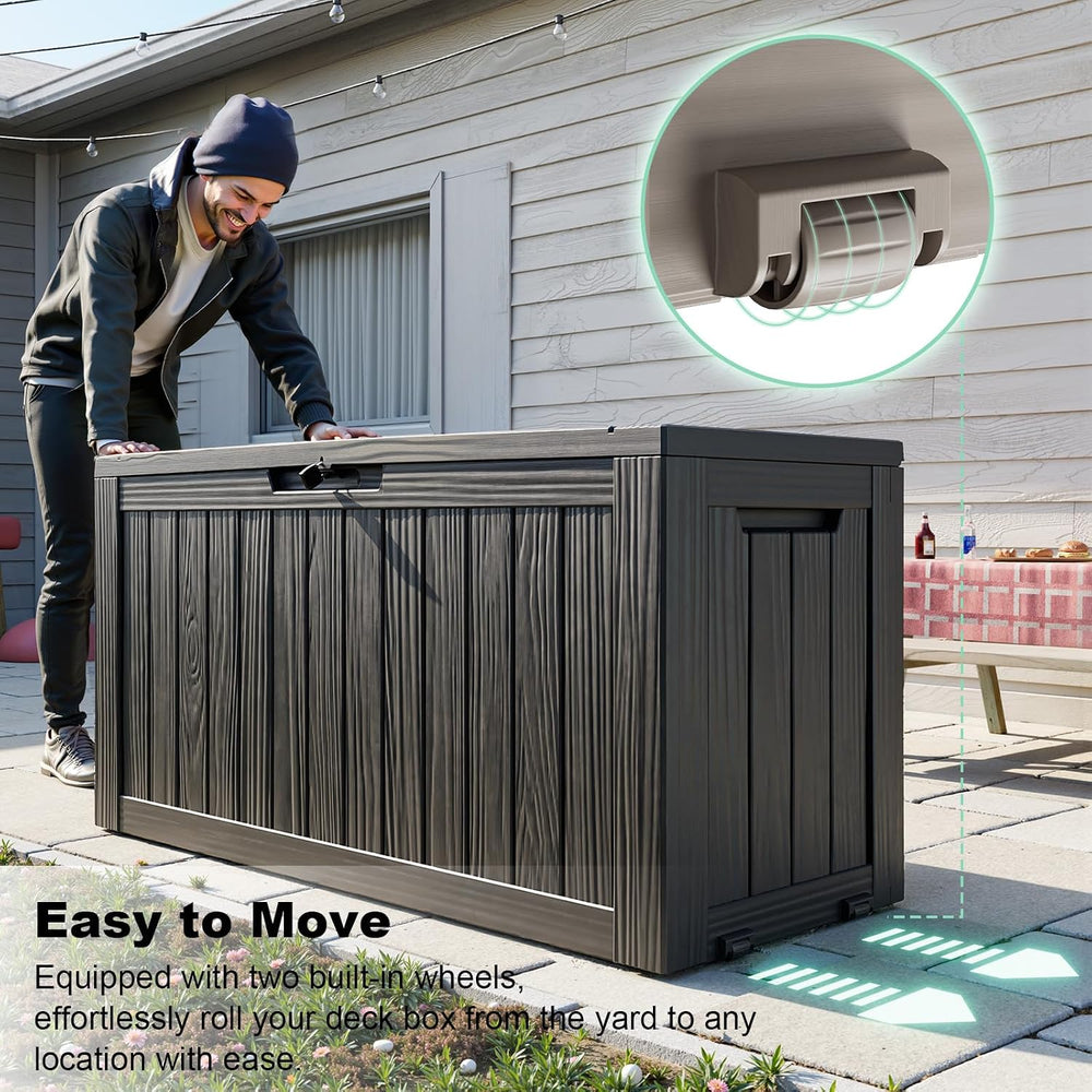 DRATO 90 Gallon Outdoor Storage Box Waterproof, Lockable Resin Deck Box with ...