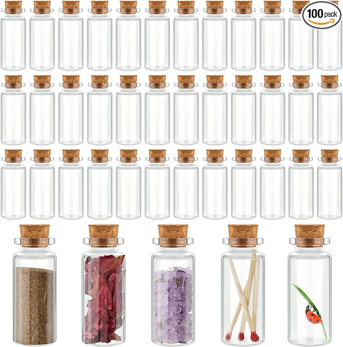 Gerrii 100 Pcs 30 ml Mini Glass Bottles with Wood Cork Stoppers, Mini Potion ...