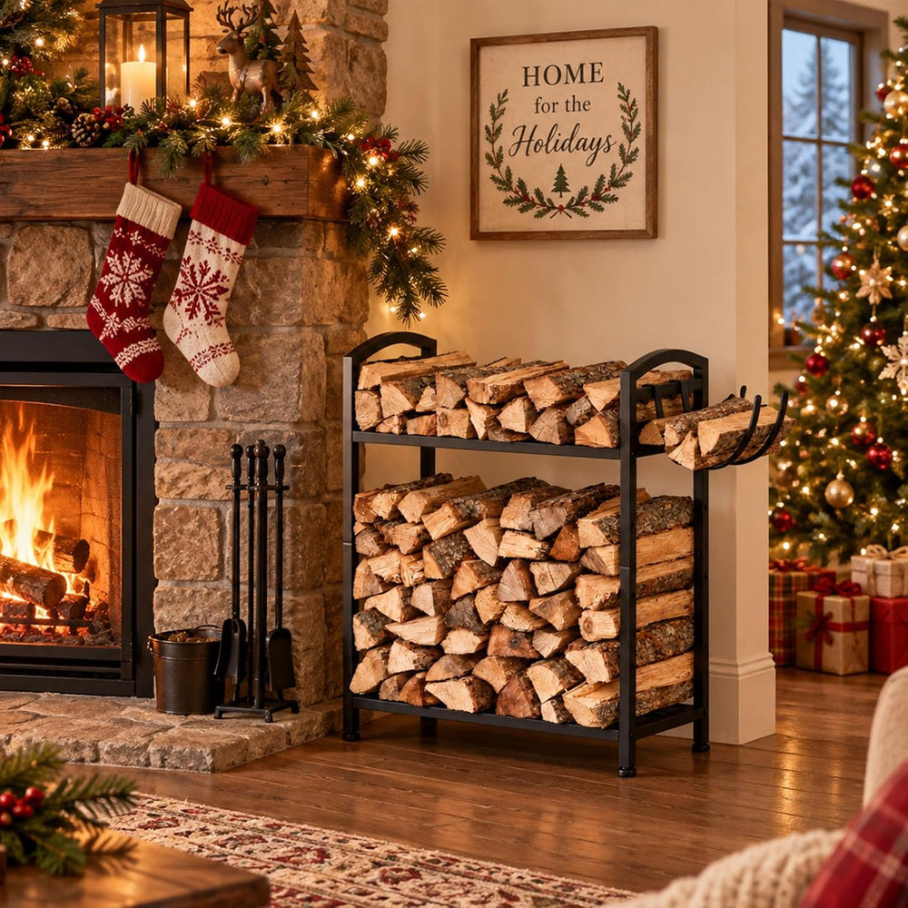 Homde Sturdy Firewood Rack Indoor: 23.8" Metal Fire Wood Storage Racks