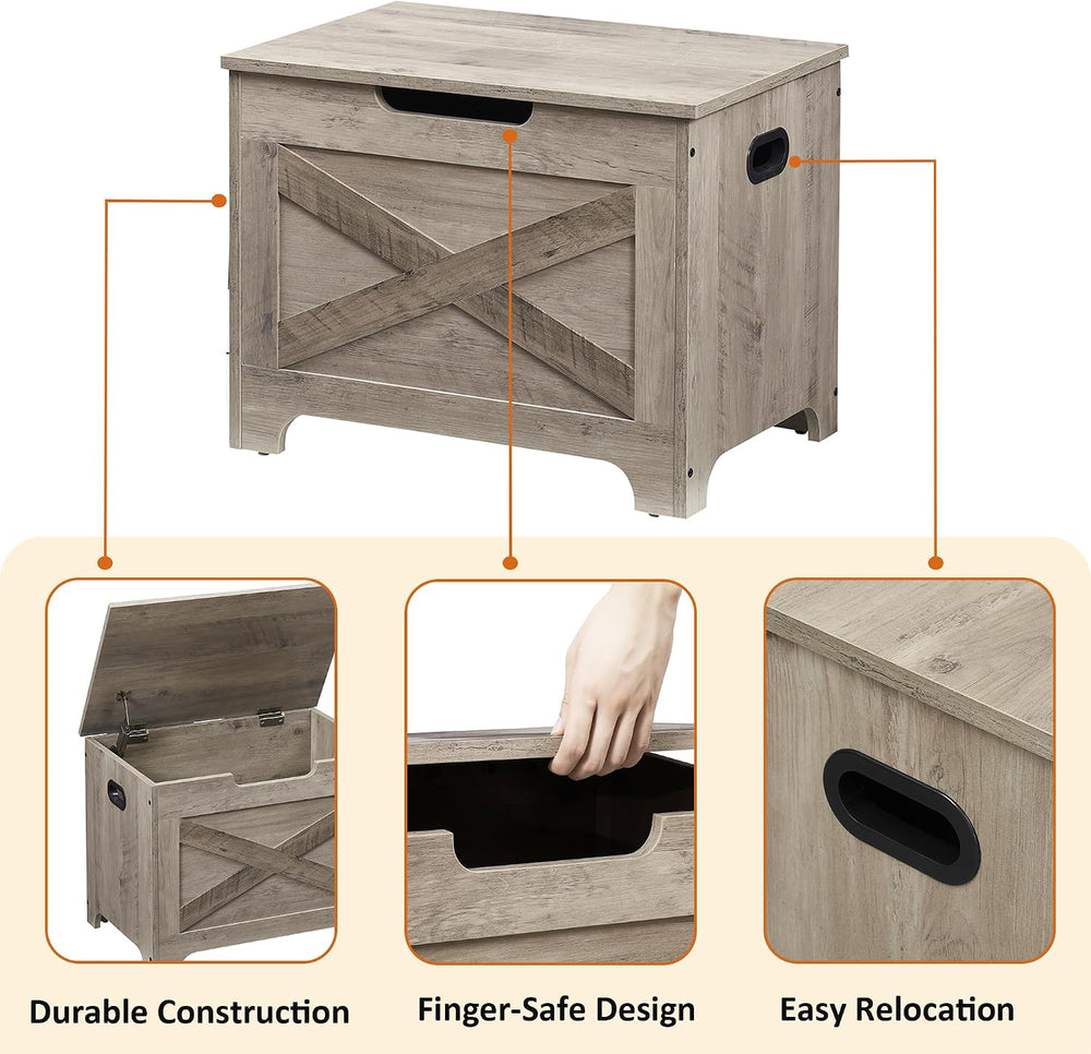 IDEALHOUSE 23.6" Storage Bench with 2 Safety Hinges, Grey