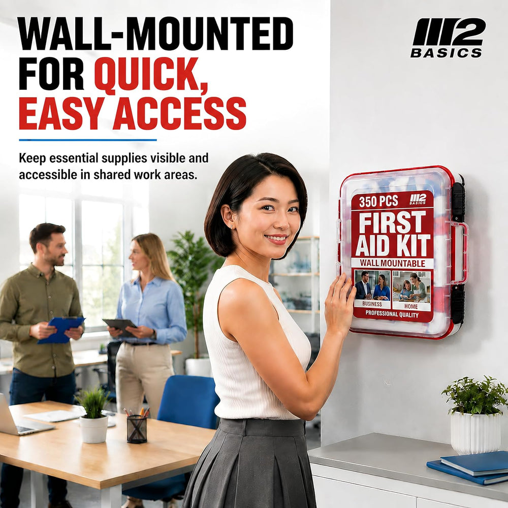 M2 BASICS 350 Piece Professional Wall-Mount First Aid Kit, Business, Home