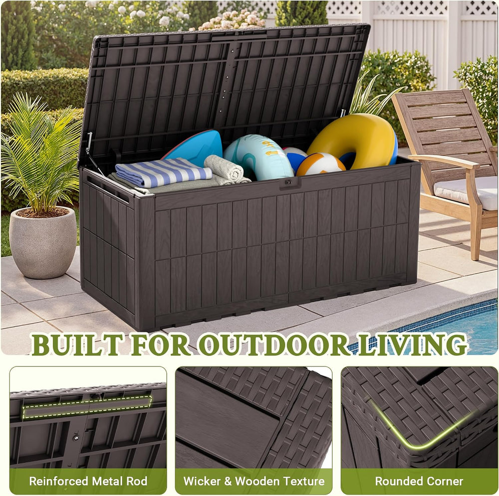 Flamaker 180 Gallon Large Outdoor Storage Box Waterproof, XL Resin Deck Box