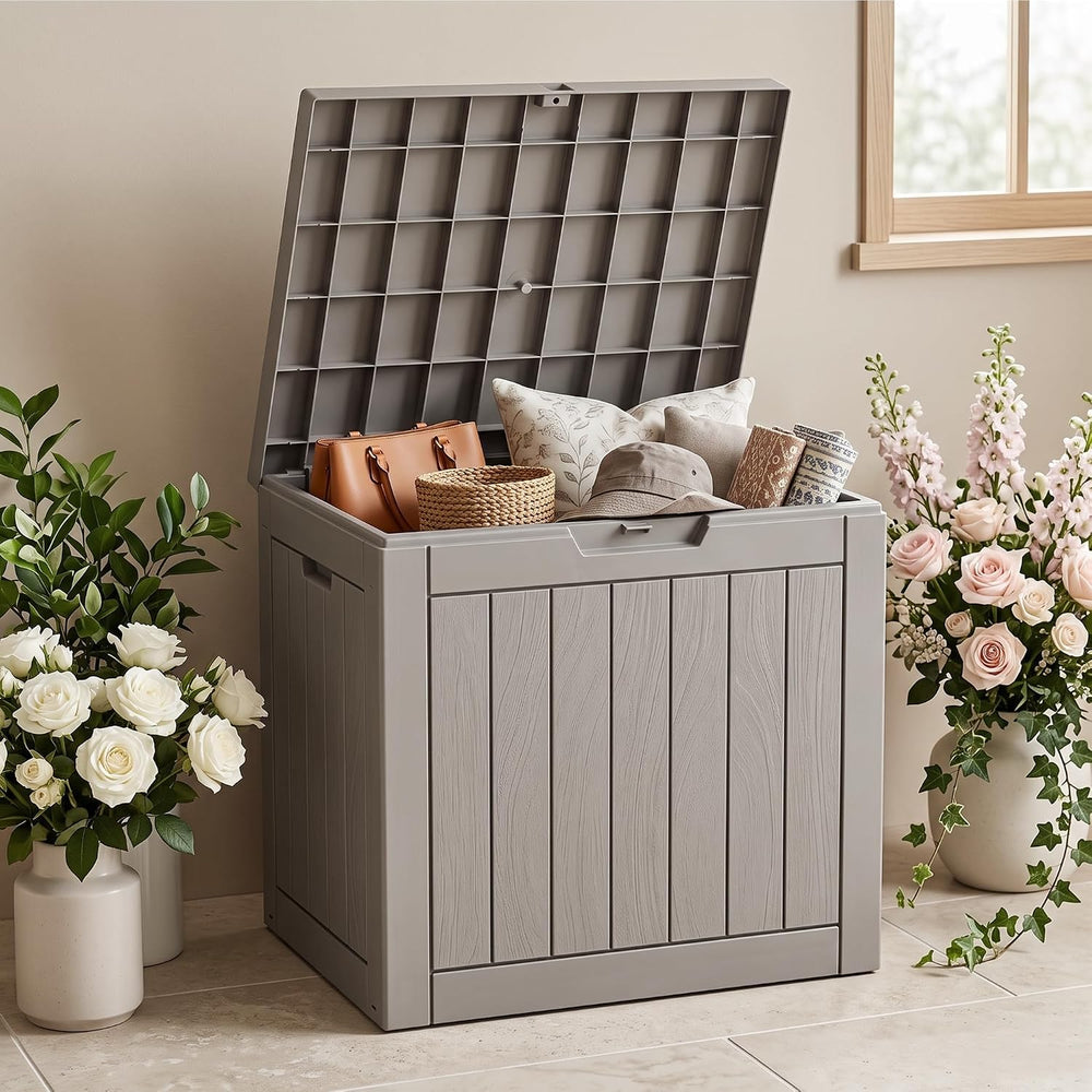 30 Gallon Outdoor Storage Box, Waterproof Resin Deck Box with Side Handles, L...