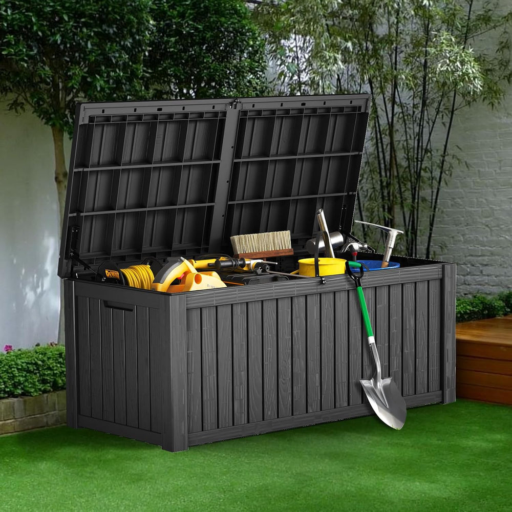 EasyUp 180 Gal Deck Box Waterproof Outdoor Storage Box Black