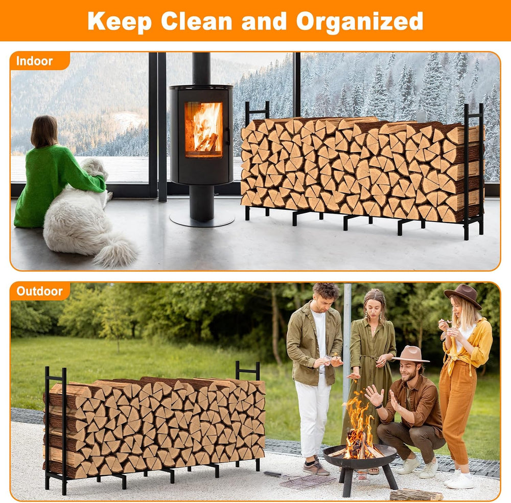 5.3ft Black Firewood Rack Outdoor, Heavy Duty Adjustable