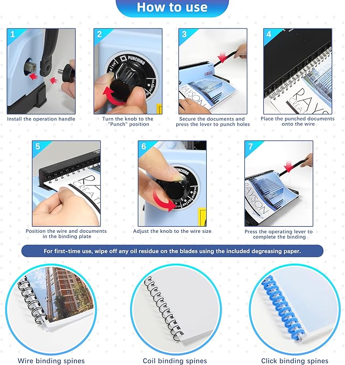 Rayson TD-132 Wire Binding Machine, 32-Hole Spiral Coil Binder, 3:1 Pitch