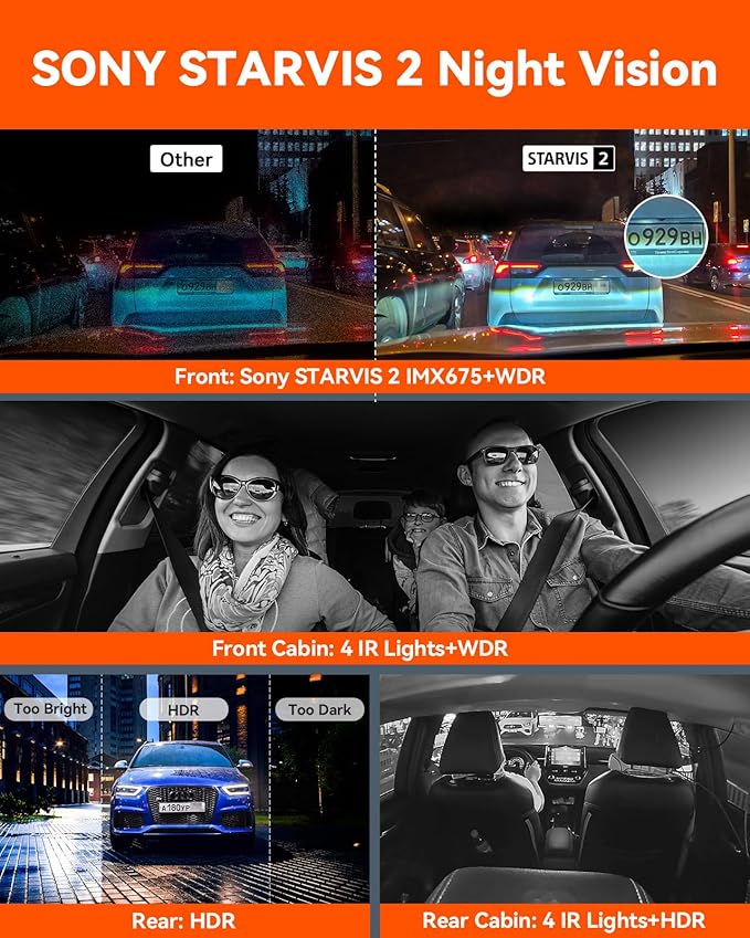 Vantrue N5 4 Channel WiFi 360° All Sides Dash Cam, STARVIS 2, IR Night Vision