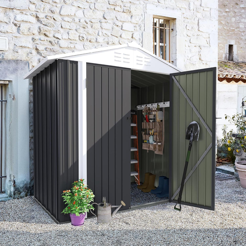 Furniwell 6x4 FT Outdoor Storage Shed, Metal Garden Sheds Outdoor Storage Hou...