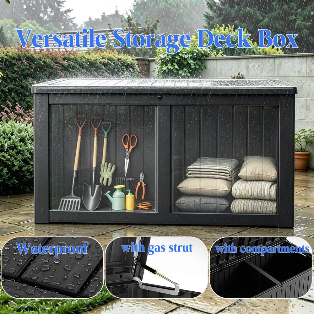 Waterproof Outdoor Storage Box, Resin Patio Organizer,200 Gal,Black