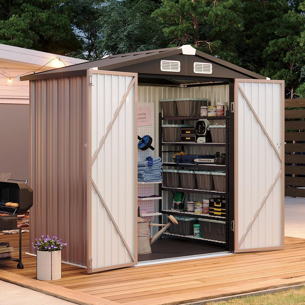 Aoxun 6x4FT Shed with Floor Galvanized Steel Outdoor Storage Shed (Brown)