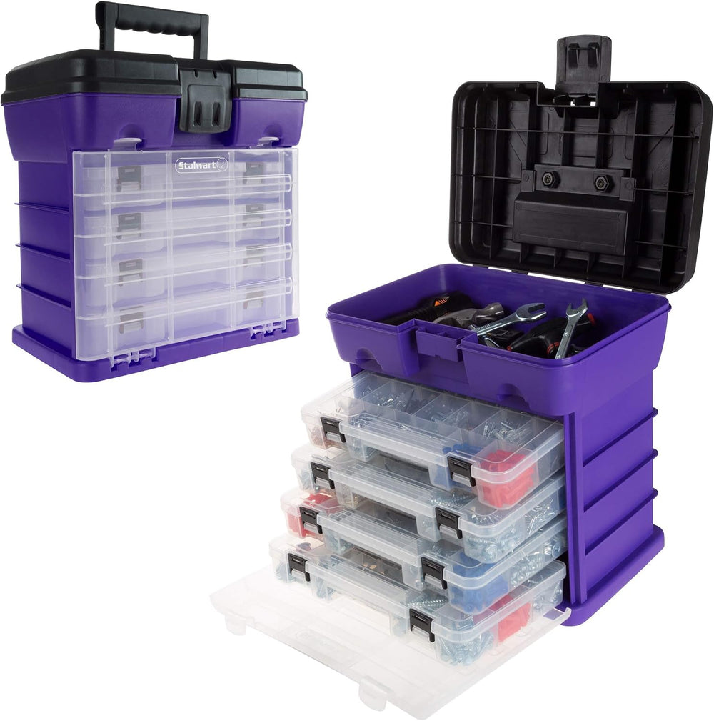 Storage and Tool Box-Durable Organizer Utility Box-4 Drawers with 19 Compartm...
